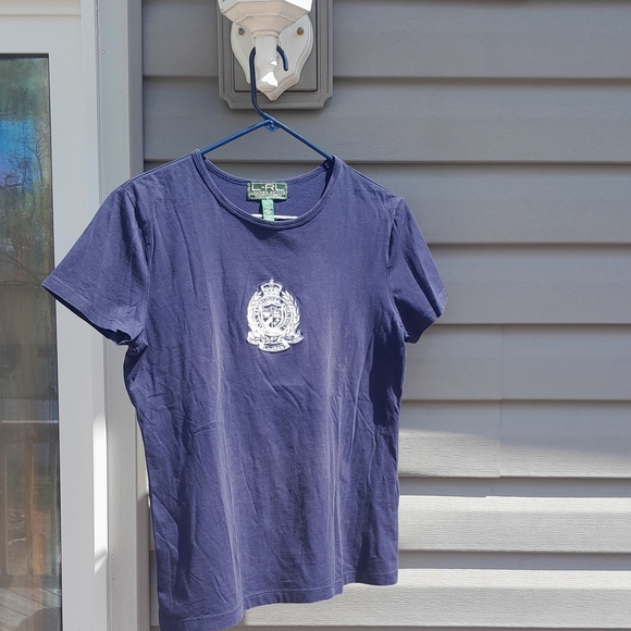 Lauren Active Navy Short Sleeve Tee with Embroidered Crest Womens Large - Picture 1 of 5